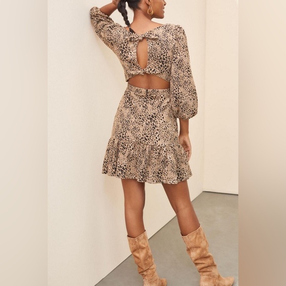 Anthropologie Maeve Cut-Out Knit Mini Dress in Animal Print, Size 0 - Picture 2 of 4